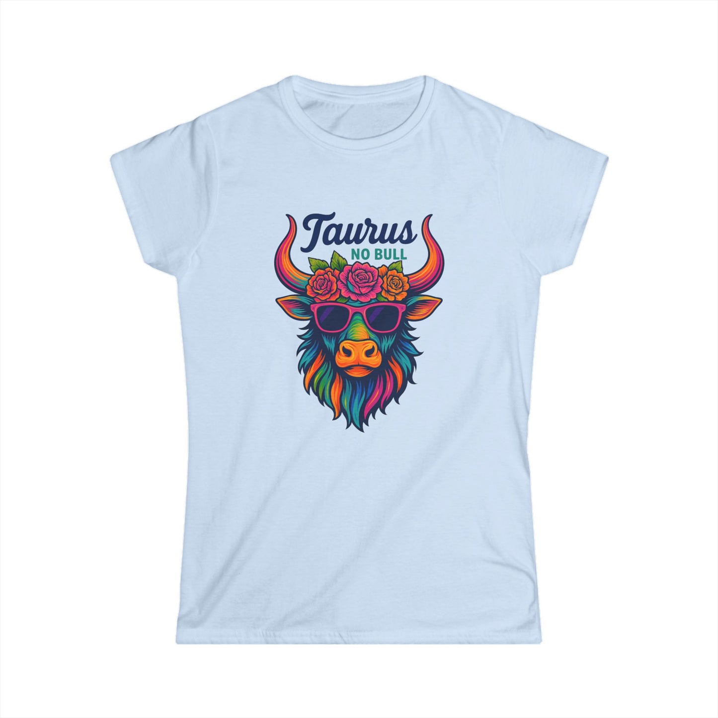 Taurus No Bull Women’s Softstyle Tee – Empowering Floral Zodiac Shirt