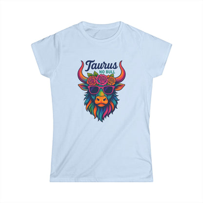 Taurus No Bull Women’s Softstyle Tee – Empowering Floral Zodiac Shirt
