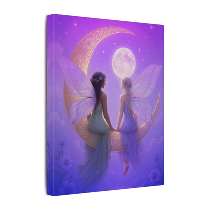 Fairy Friends on the Moon – Enchanted Purple Dream Wall Art