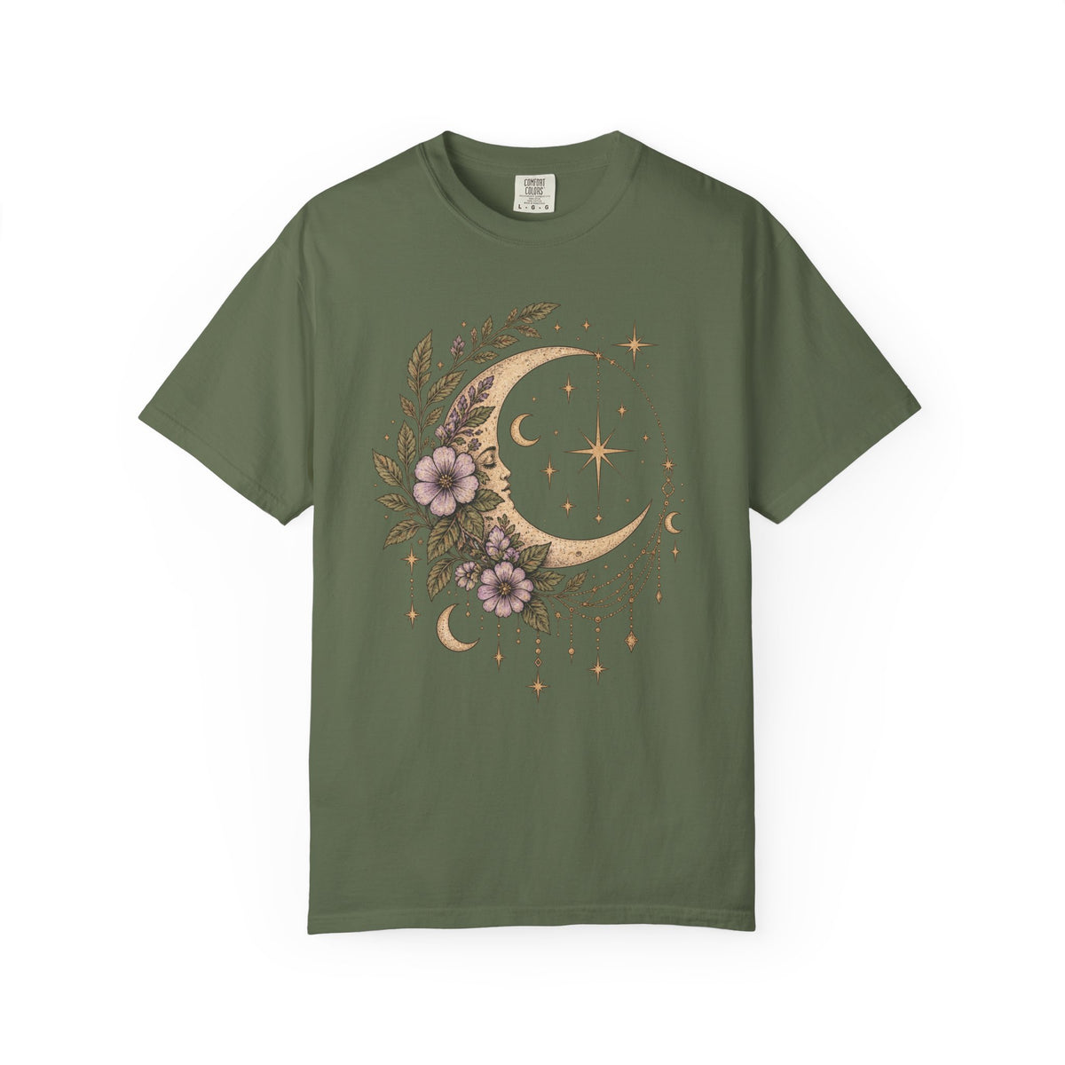 Vintage Night Sky Floral Crescent Moon Unisex T-Shirt