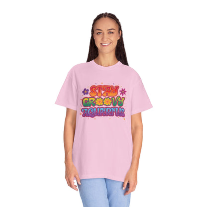 Stay Groovy Aquarius – Retro Flower Power Tee