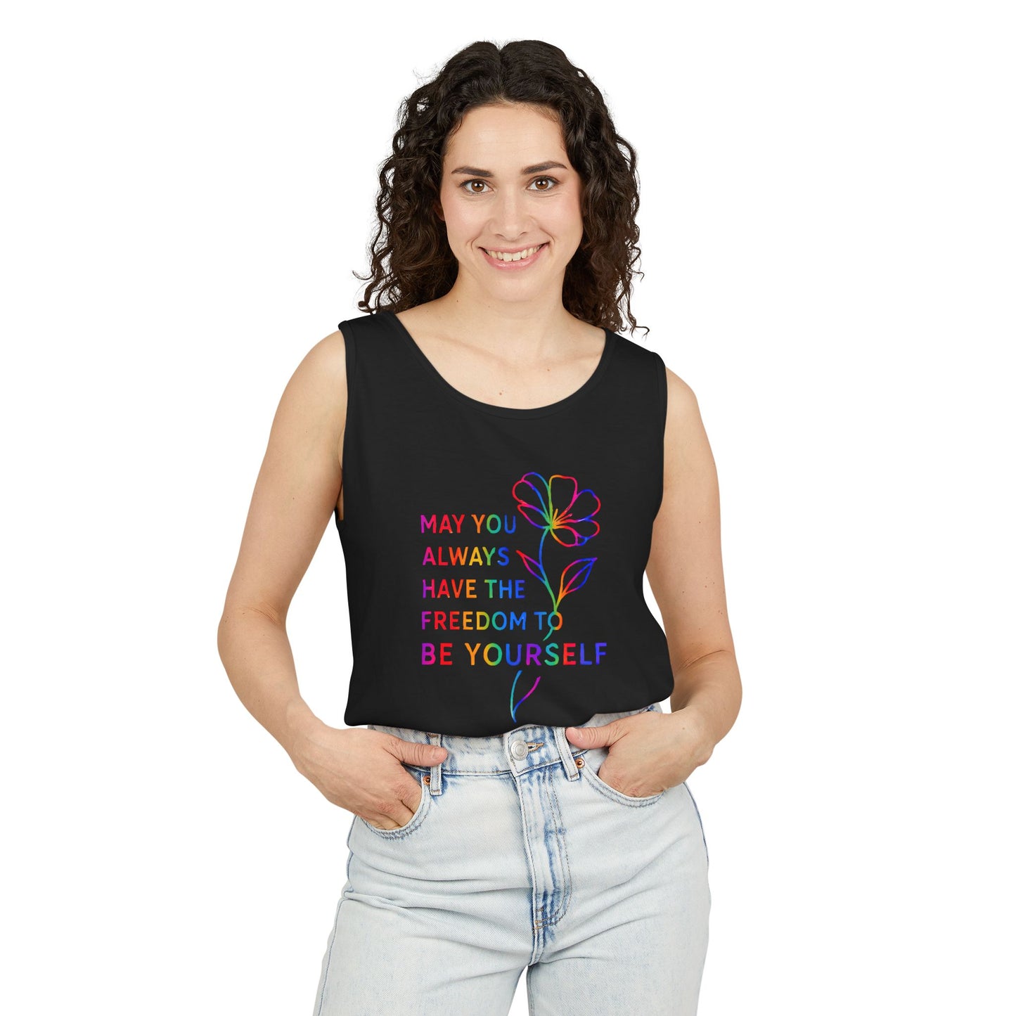 Be Yourself Affirmation Tank Top, May You Always Have the Freedom to Be Yourself Shirt, Self Love Graphic Tank, Inspirational Gift for Her, Rainbow Flower Tank