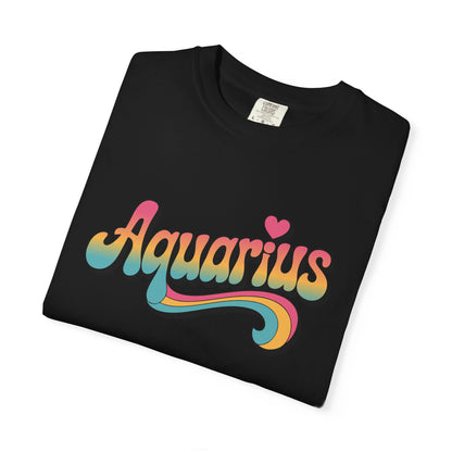 Aquarius – Groovy Heartburst Retro Zodiac Tee