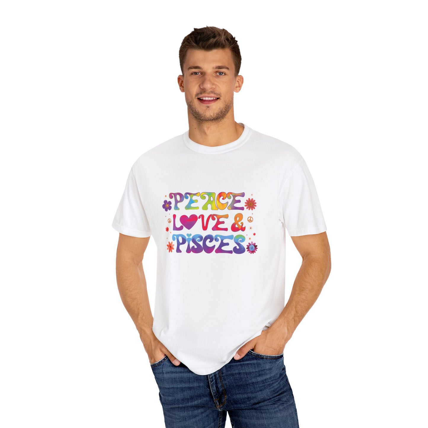 Peace Love & Pisces Tee – Retro Colorful Zodiac Shirt