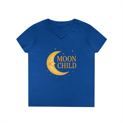 Moon Child Women’s V-Neck Tee – Empowering Celestial Lunar Zodiac Shirt