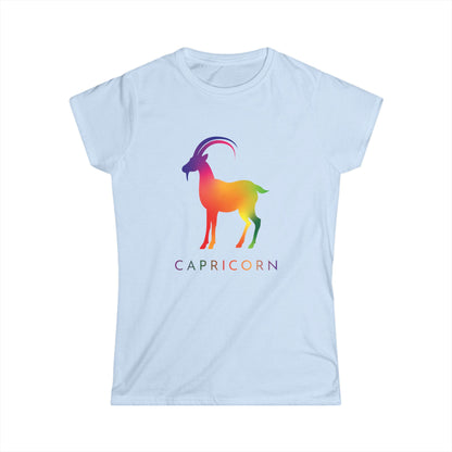 Capricorn Women’s Softstyle Tee – Empowering Rainbow Zodiac Shirt
