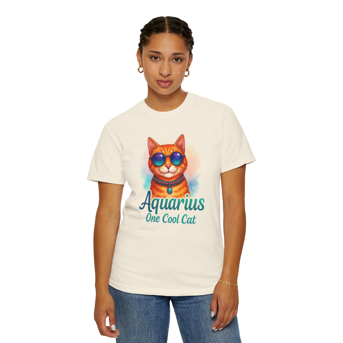 Aquarius One Cool Cat – Zodiac Kitty Vibes Tee
