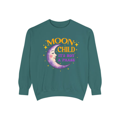 Moon Child It's Not a Phase Unisex Crewneck – Colorful Celestial Comfort Colors Midweight Sweatshirt