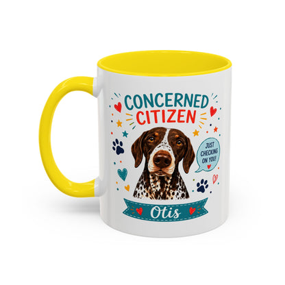 Personalized Dog Mug "Concerned Citizen" | Custom Pet Color Accent Mug with Dog Photo & Name | Funny Dog Lover Gift