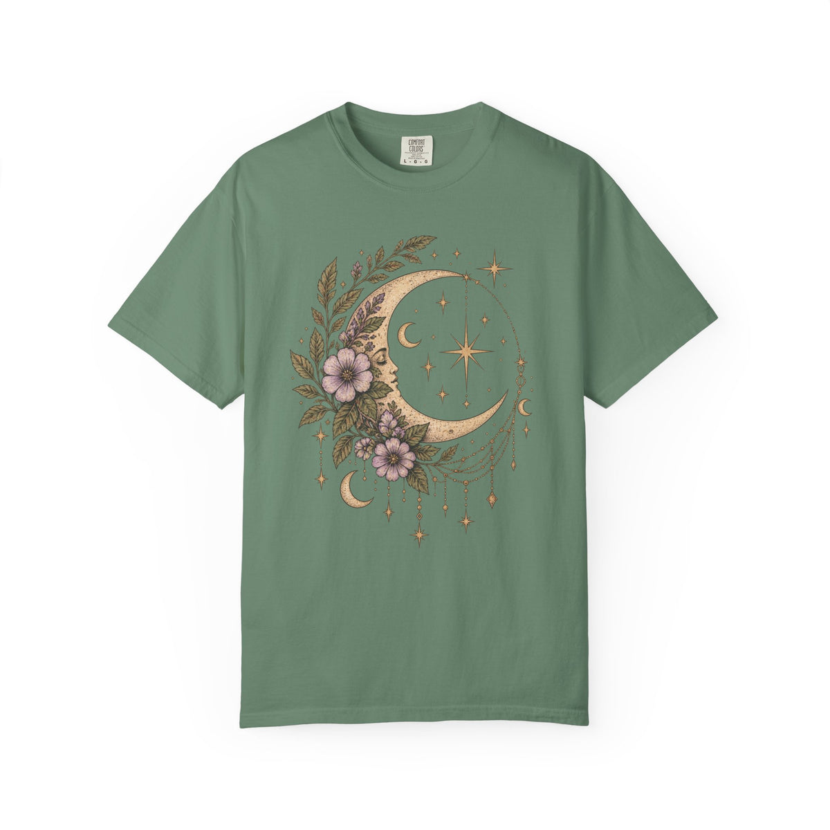 Vintage Night Sky Floral Crescent Moon Unisex T-Shirt