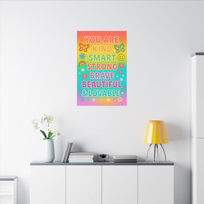 You Are Kind Smart & Strong – Rainbow Affirmation Canvas Wall Art