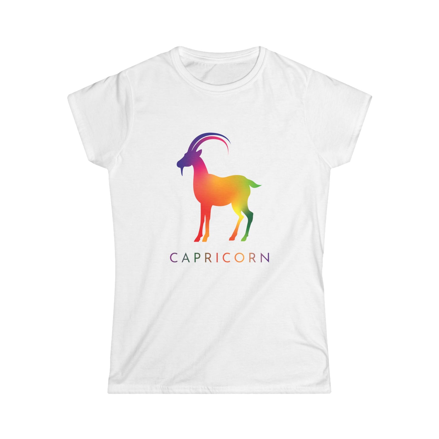 Capricorn Women’s Softstyle Tee – Empowering Rainbow Zodiac Shirt