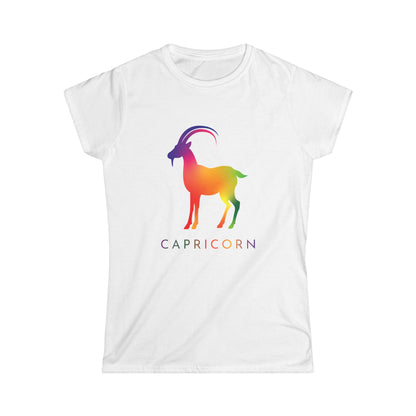 Capricorn Women’s Softstyle Tee – Empowering Rainbow Zodiac Shirt