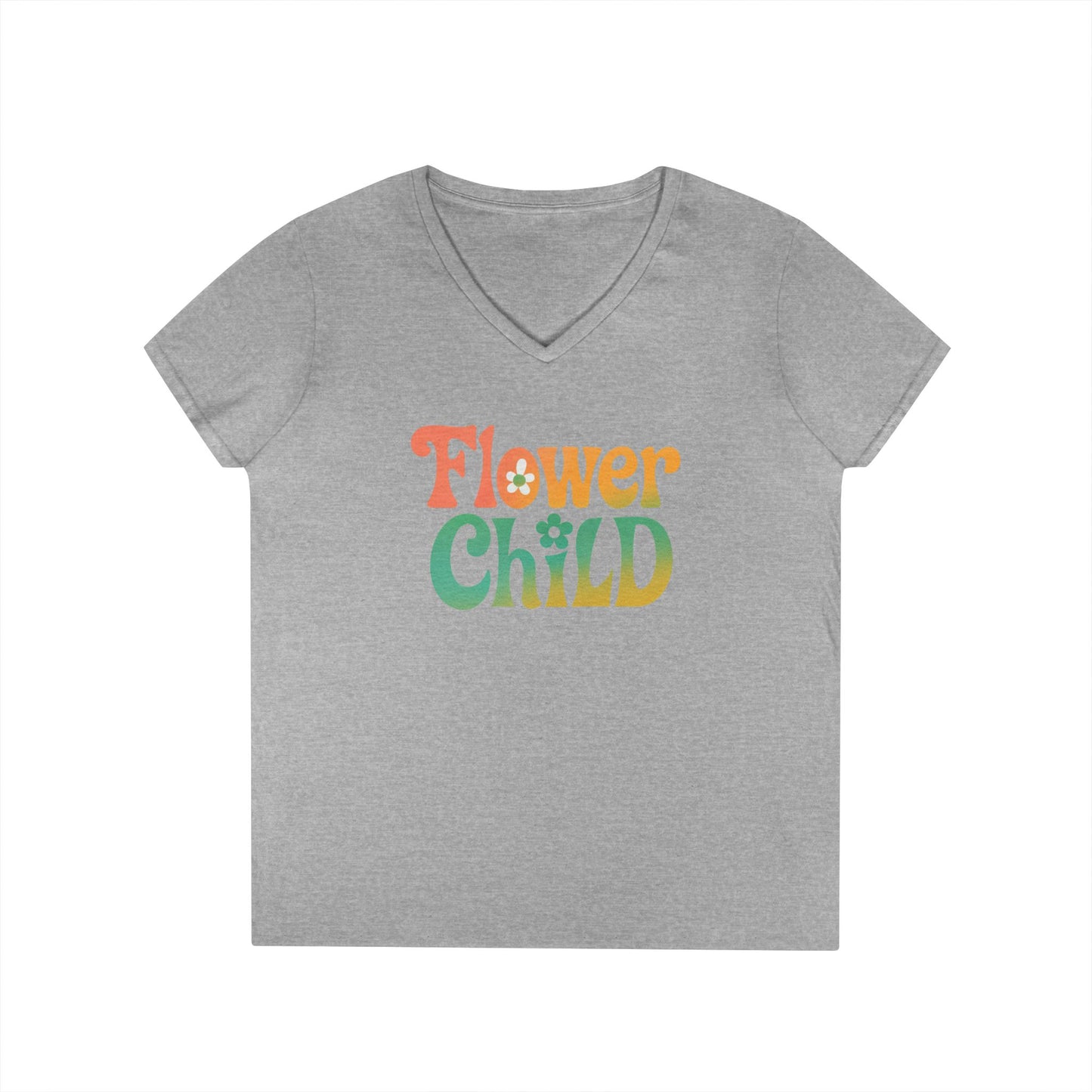 Flower Child Women’s V-Neck Tee – Empowering Retro Floral Colorful Shirt