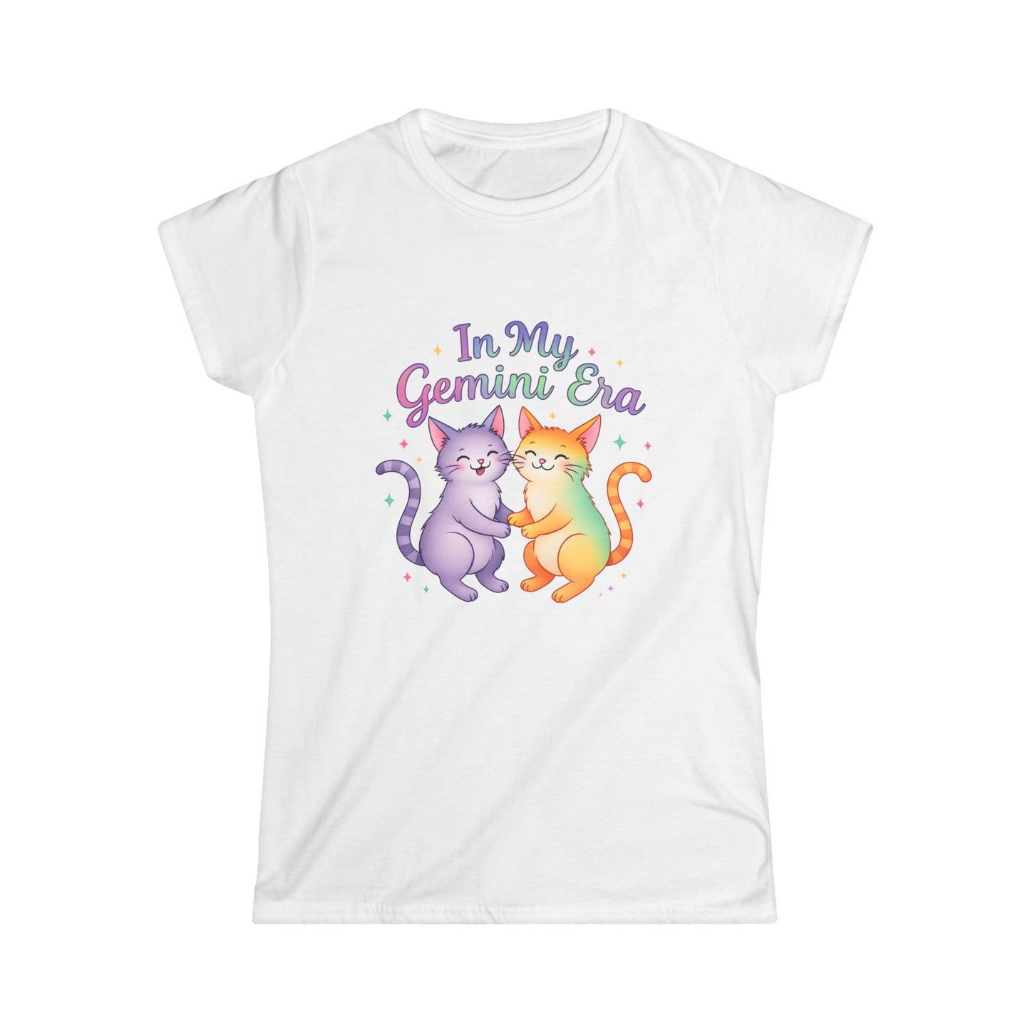In My Gemini Era Women’s Softstyle Tee – Empowering Zodiac Cat Shirt