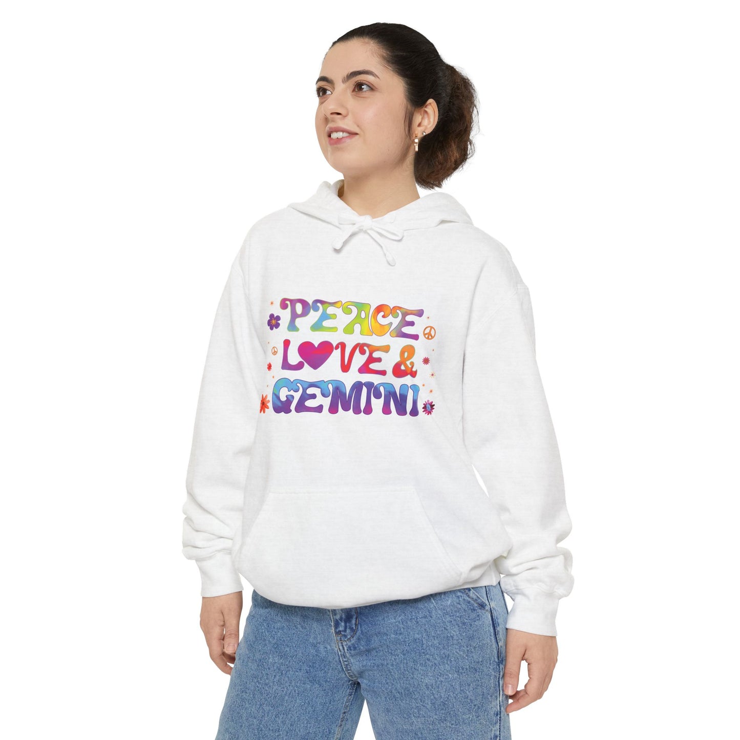 Peace Love & Gemini Unisex Hoodie – Groovy Retro Comfort Colors Midweight Hoodie