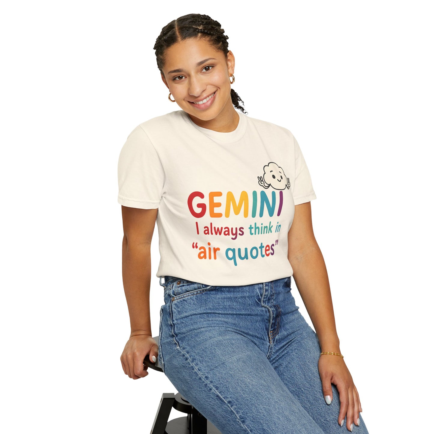 Gemini I Always Think in Air Quotes Tee – Colorful Zodiac Humor Shirt