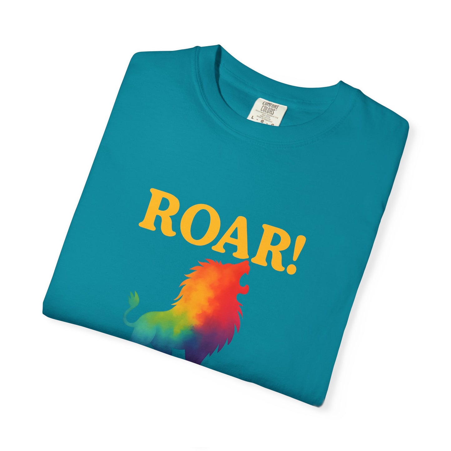 ROAR! – Retro Rainbow Lion Tee for Cosmic Confidence