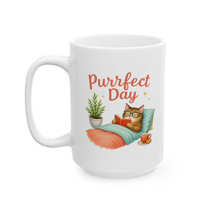 Purrfect Day – Cozy Cat Reading Adorable Coffee Mug (11oz & 15oz)