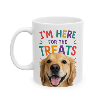 Personalized “I’m Here for the Treats”Dog Mug | Custom Pet Photo Color Accent Mug |  Funny Dog Lover Gift