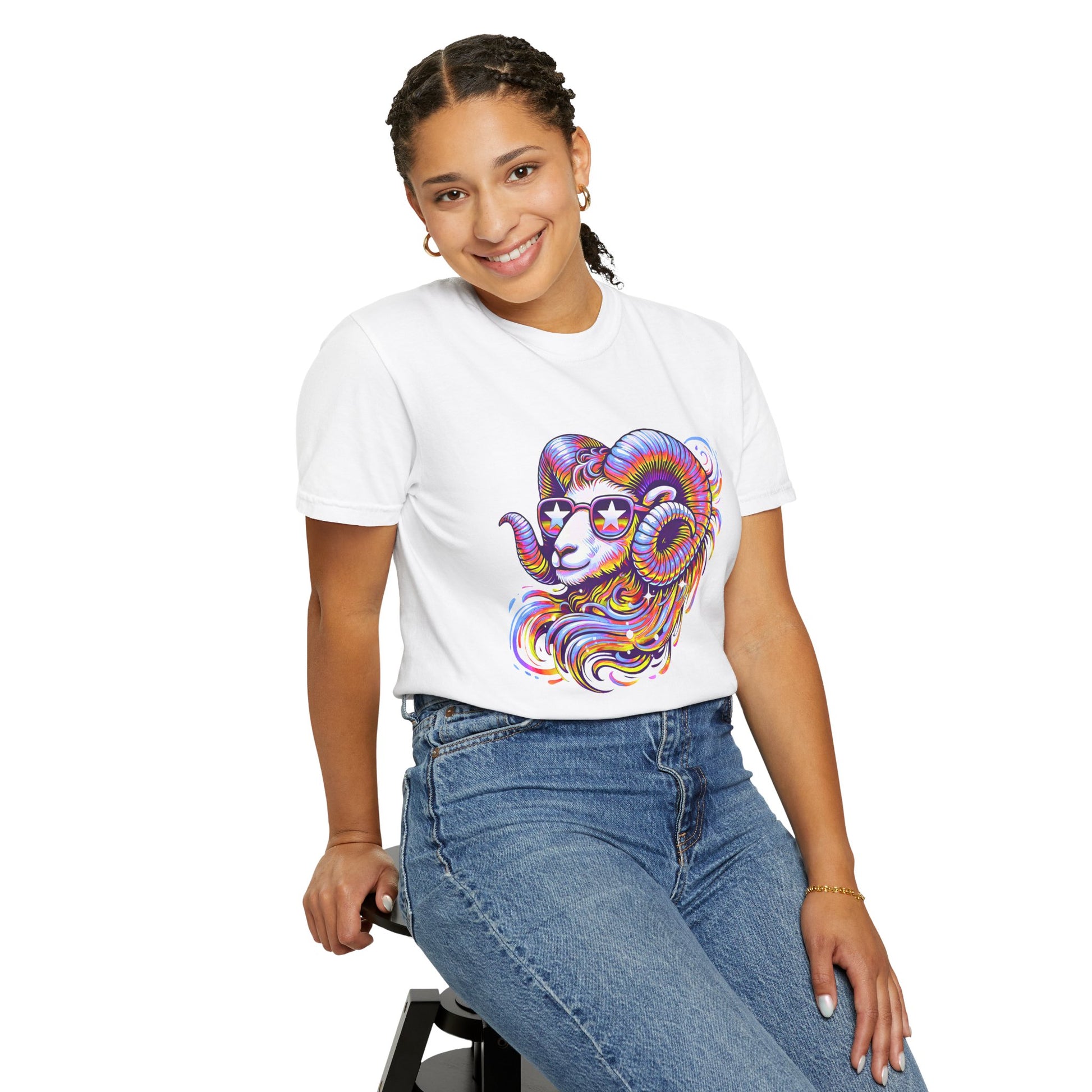 Psychedelic Aries Ram Tee – Retro Multicolor Zodiac Shirt