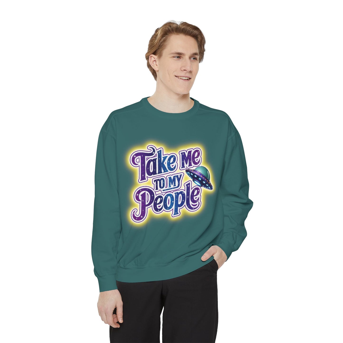Take Me To My People Sweatshirt – Retro UFO Alien Pullover