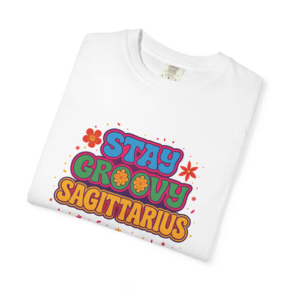 Stay Groovy Sagittarius – Retro Flower Power Zodiac Shirt