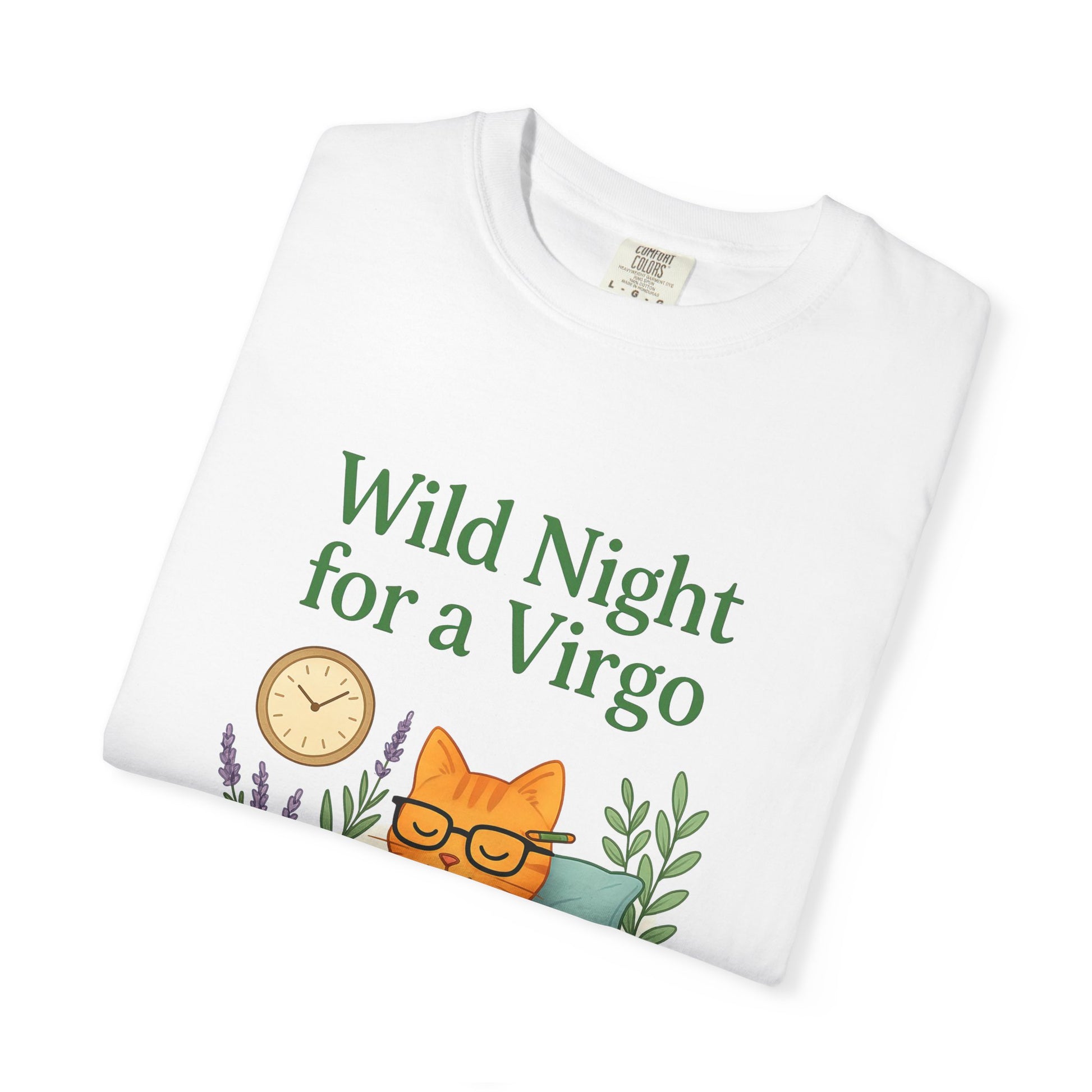Wild Night for a Virgo – Cozy Cat Tee for Bookish Earth Signs