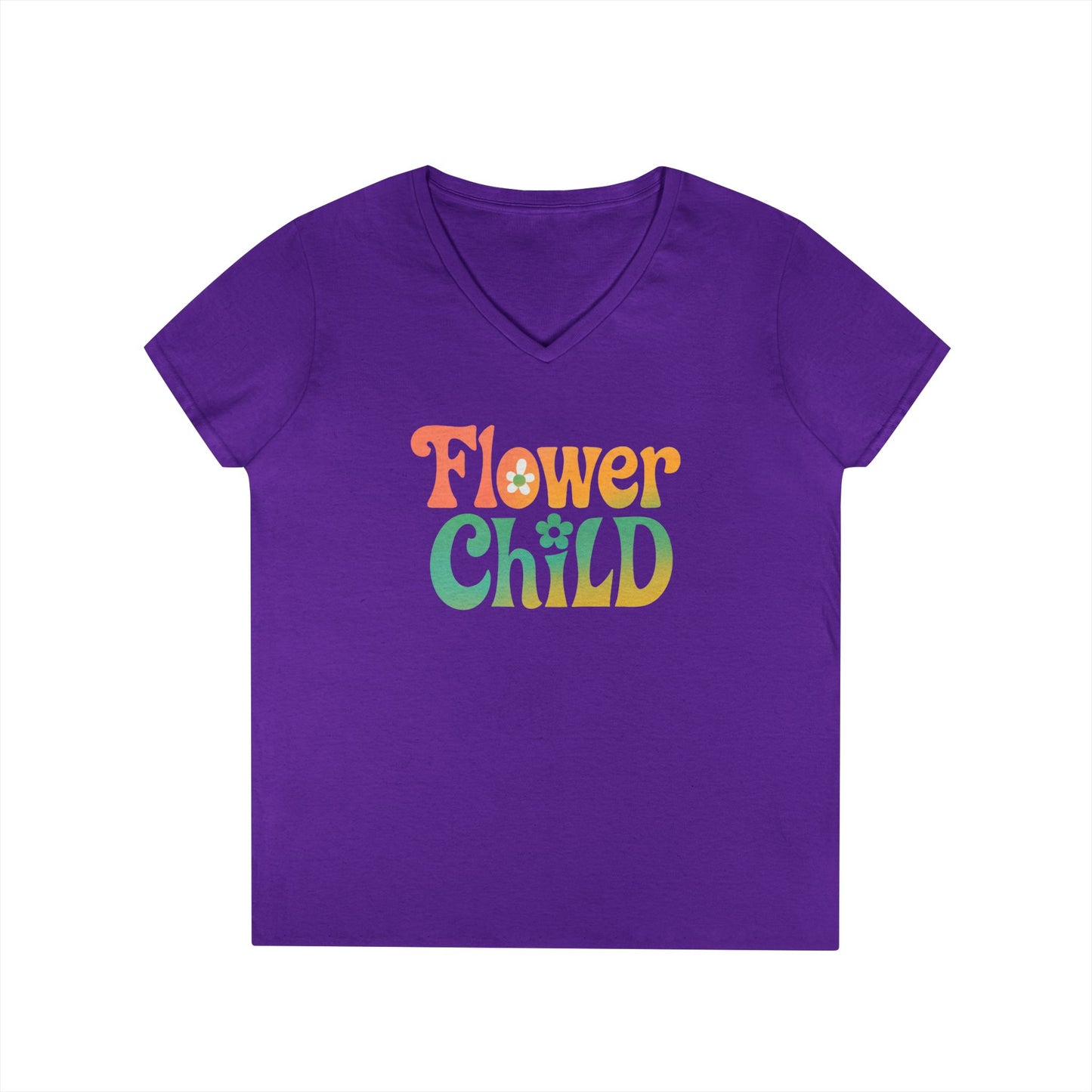 Flower Child Women’s V-Neck Tee – Empowering Retro Floral Colorful Shirt