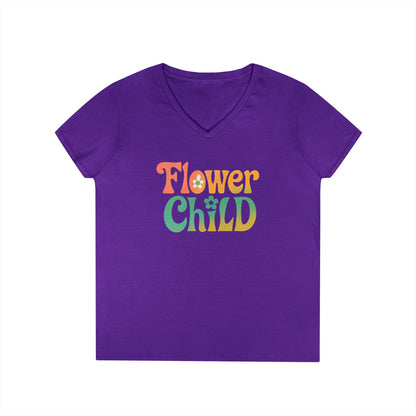 Flower Child Women’s V-Neck Tee – Empowering Retro Floral Colorful Shirt