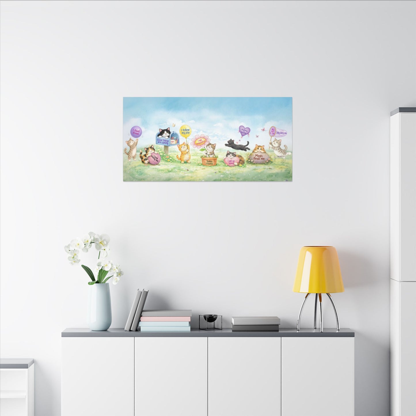 Cat Affirmation Wall Art, Whimsical Cats Canvas Print, Positive Affirmation Home Decor, Cute Cat Lover Gift, Inspirational Stretched Canvas Art