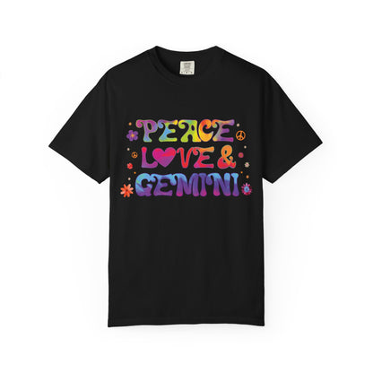 Peace Love & Gemini – Retro Groovy Zodiac Tee