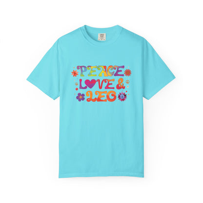 Peace Love & Leo -  Retro Groovy Astrology Tee