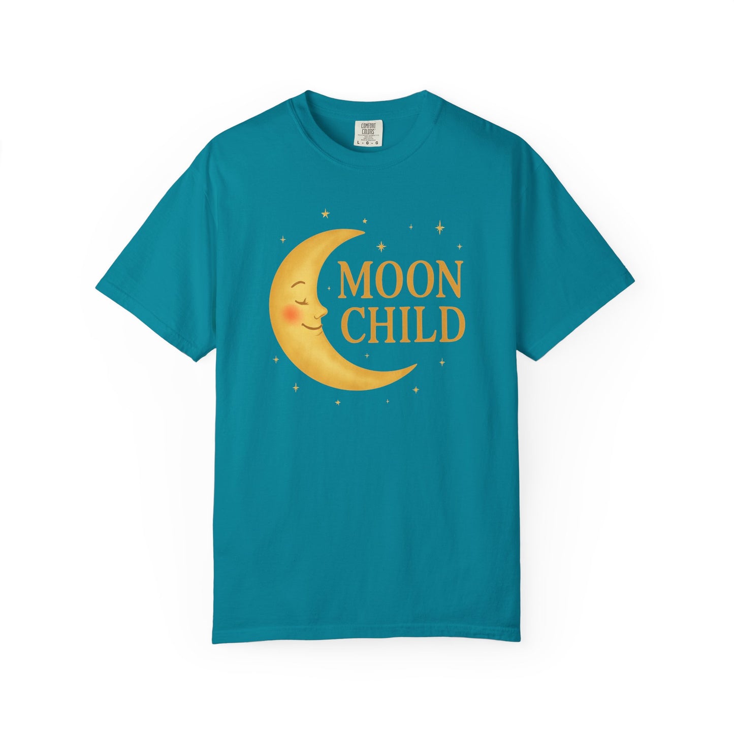 Moon Child Crescent Tee – Vibrant Golden Celestial Comfort Colors 1717 Shirt