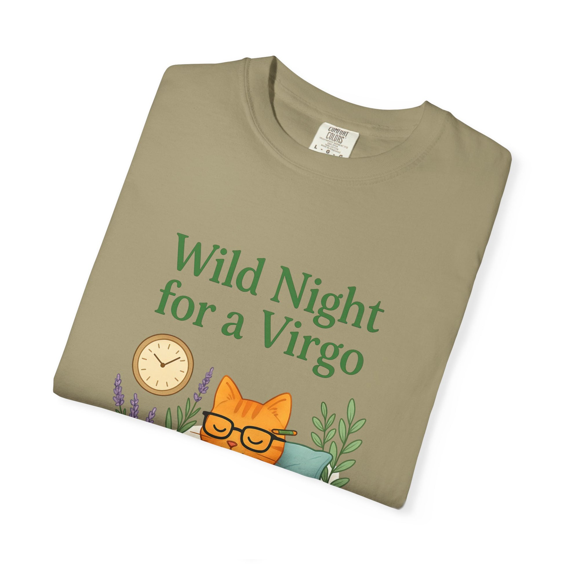 Wild Night for a Virgo – Cozy Cat Tee for Bookish Earth Signs