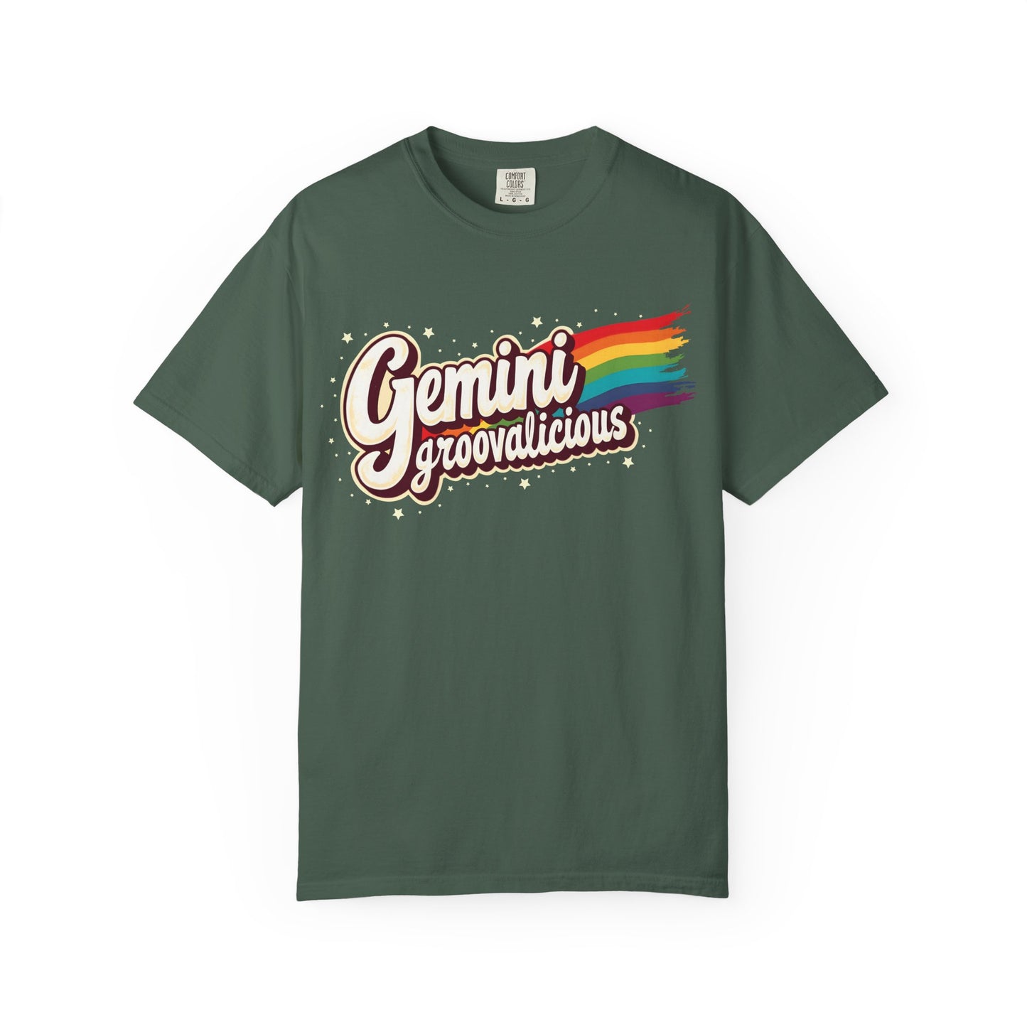 Gemini Groovalicious - Retro Rainbow Script Zodiac Tee