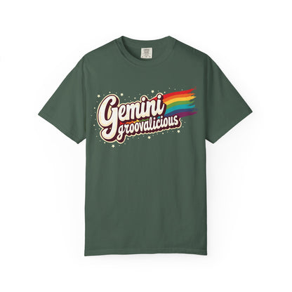 Gemini Groovalicious - Retro Rainbow Script Zodiac Tee