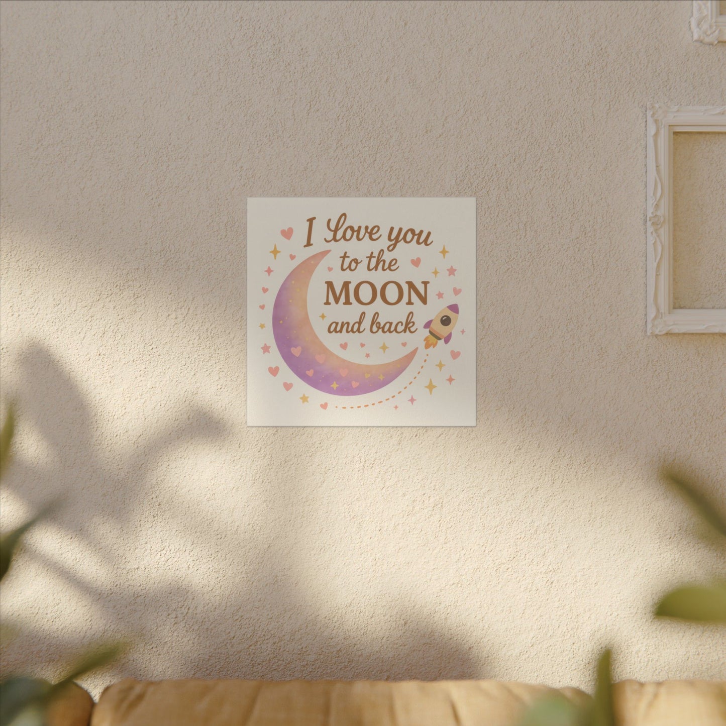 I Love You to the Moon and Back – Adorable Pastel Moon & Rocket Wall Art (Eco-friendly Canvas)