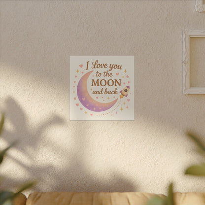 I Love You to the Moon and Back – Adorable Pastel Moon & Rocket Wall Art (Eco-friendly Canvas)