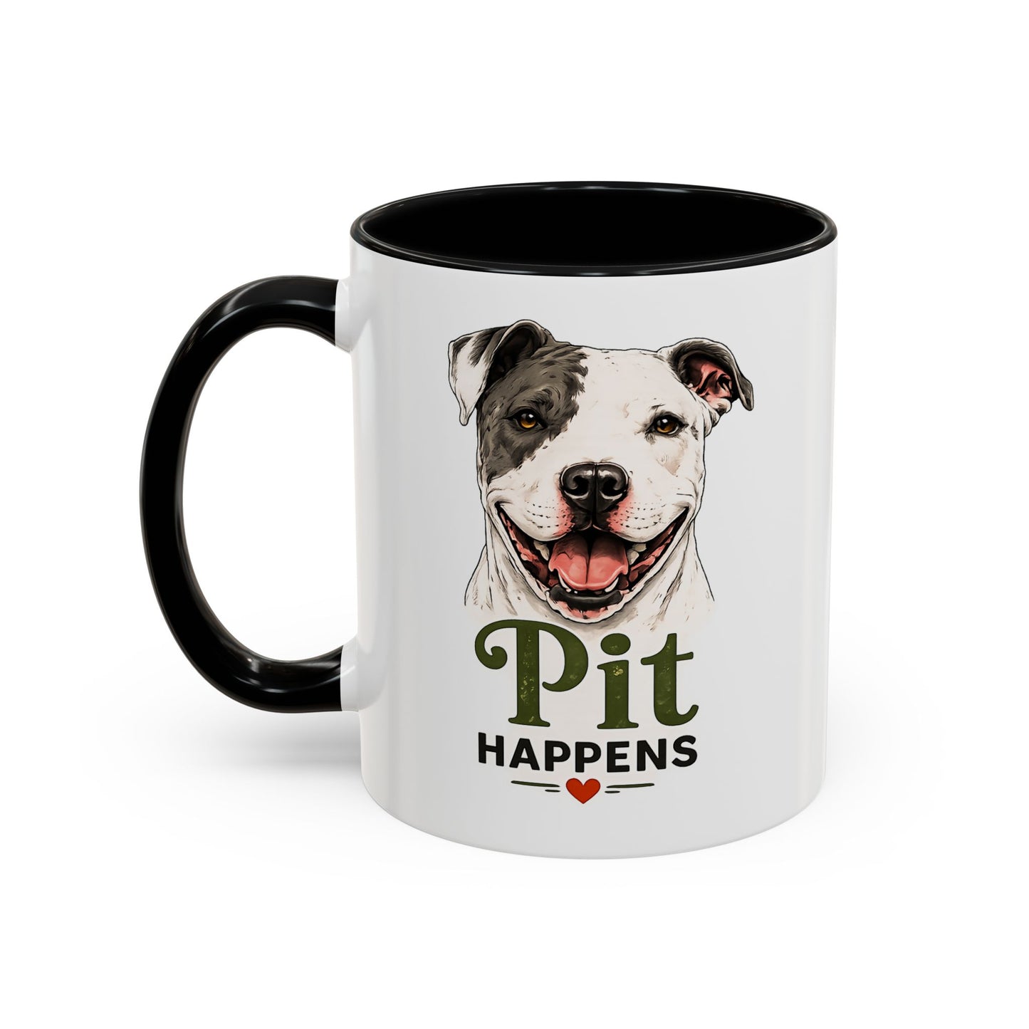 Pit Happens Black Accent Mug - Funny Pitbull Mug for Pit Bull Lovers - Cute Two Sided Pitbull Coffee Mug for Dog Moms & Dog Dads