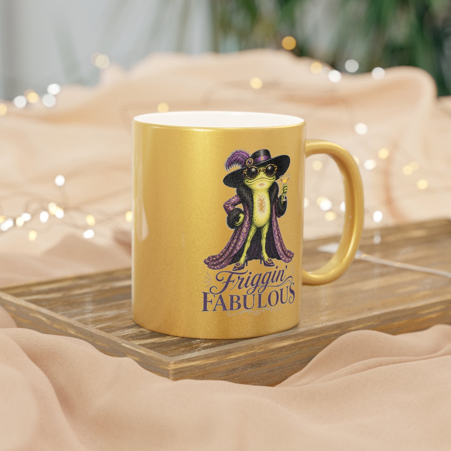Friggin' Fabulous Silver or Gold Metallic Mug | Funny Fashion Frog Coffee Mug | Glam Gift for Women