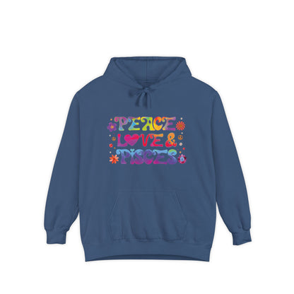 Peace Love & Pisces Unisex Hoodie – Groovy Retro Comfort Colors Midweight Hoodie