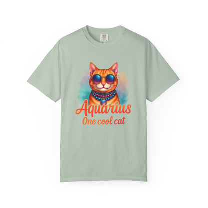 Aquarius One Cool Cat – Funky Retro Zodiac Tee - Enchanted Sky