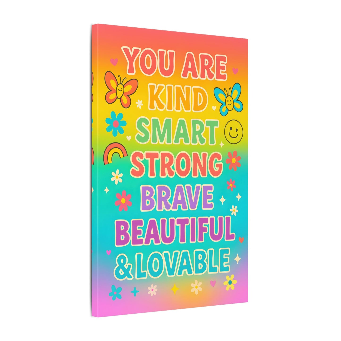 You Are Kind Smart & Strong – Rainbow Affirmation Canvas Wall Art