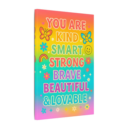 You Are Kind Smart & Strong – Rainbow Affirmation Canvas Wall Art