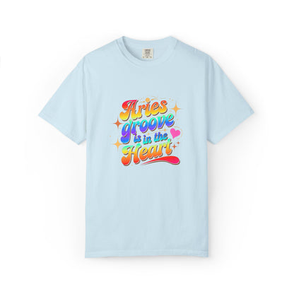 Aries Groove Is in the Heart – Rainbow Retro Zodiac Tee