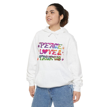 Peace Love & Taurus Unisex Hoodie – Groovy Retro Comfort Colors Midweight Hoodie