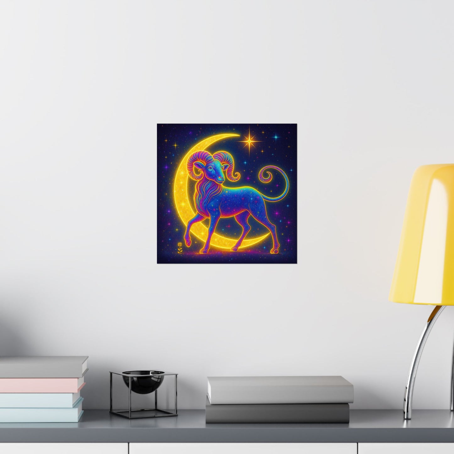 Electric Aries – Radiant Ram of the Crescent Moon (Wall Art)