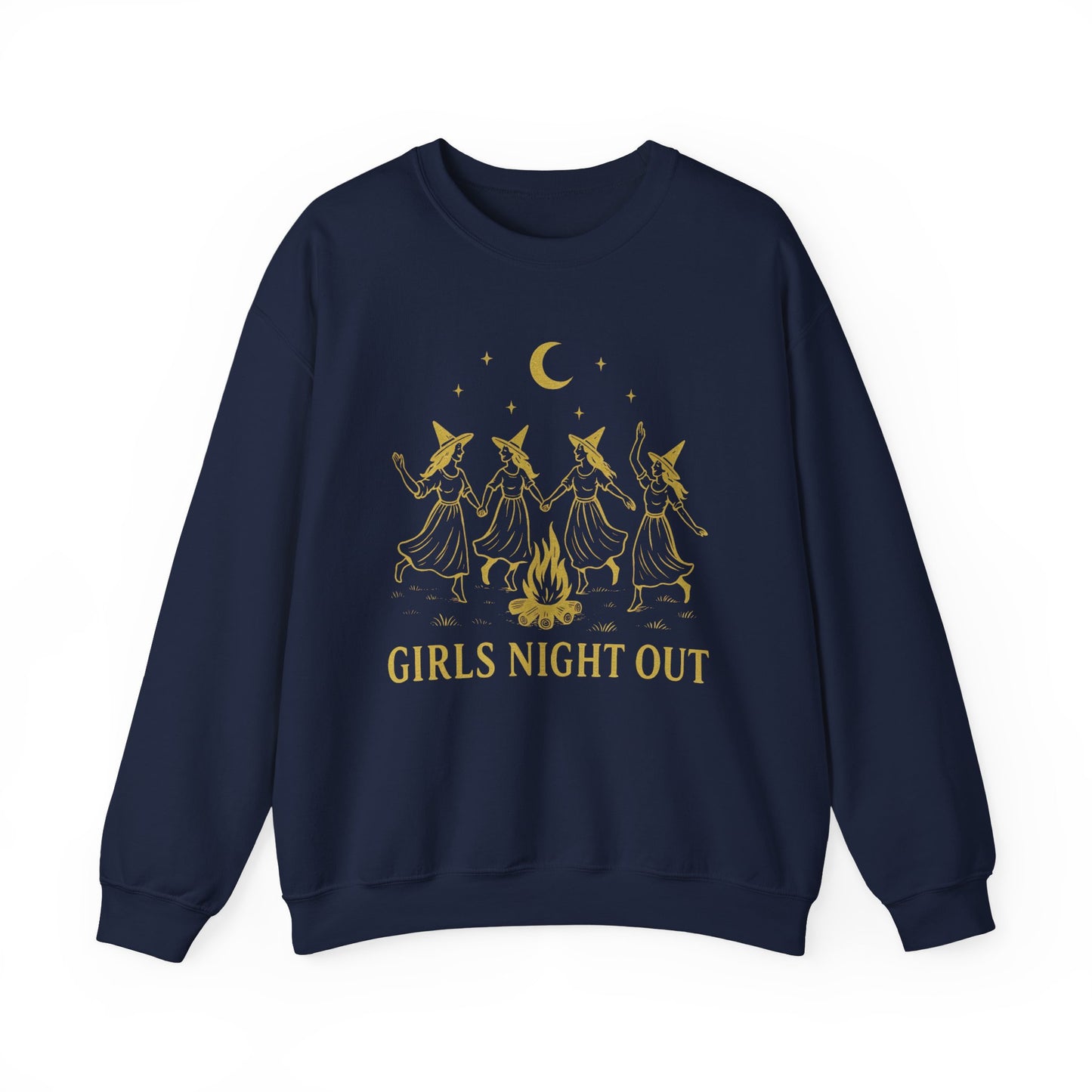 Girls Night Out Crewneck Sweatshirt – Dancing Witches Bonfire Graphic (Unisex)