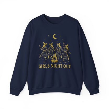 Girls Night Out Crewneck Sweatshirt – Dancing Witches Bonfire Graphic (Unisex)
